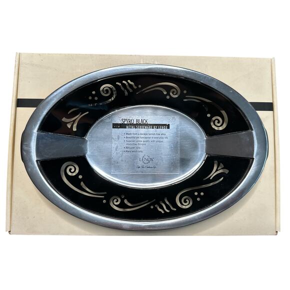 VTG Lenox Metal & Black Glass Bread Tray 8" x 11" Serving Plate Modern Art Deco - Picture 1 of 10